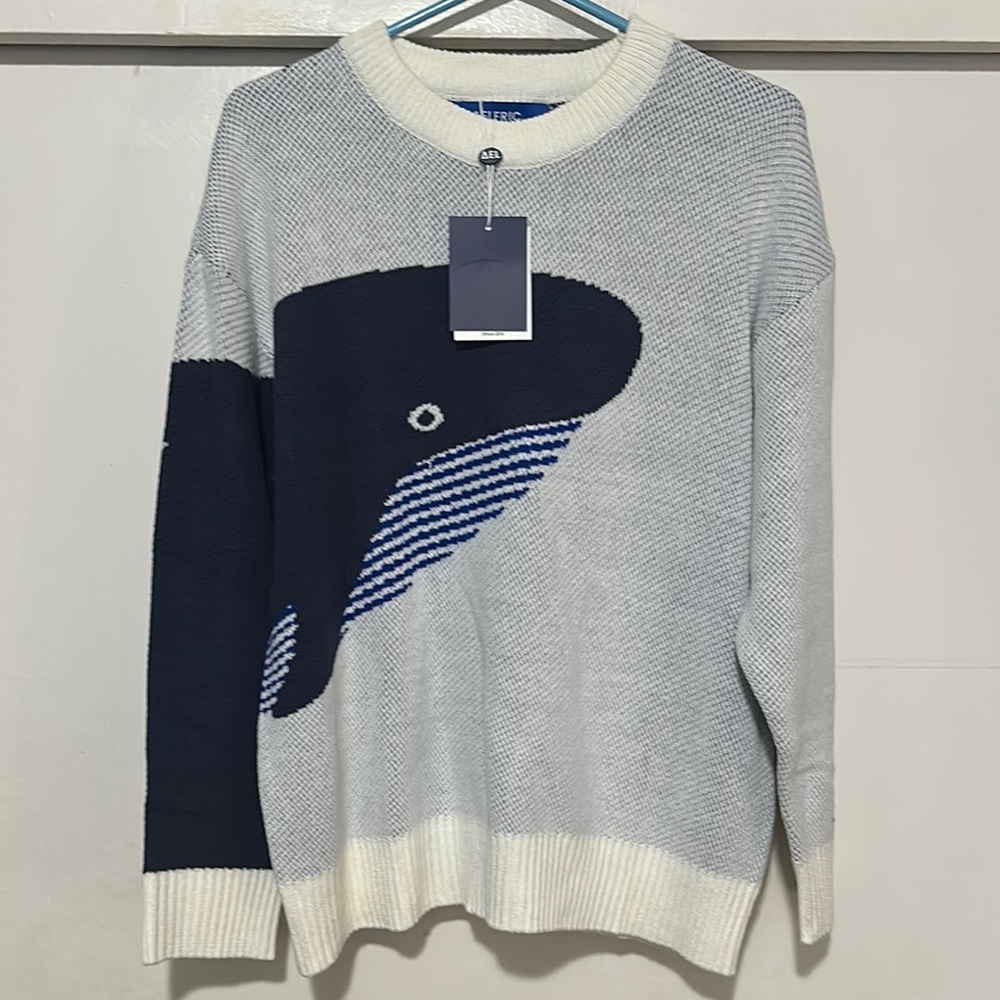 Men's Whale Design Sweater - Gray and Blue